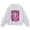 Sudadera con Capucha Otoño/Invierno Vintage con Capucha Cruz Graffiti Lavada Estampado Vintage Estilo Americano Sudadera Rota
