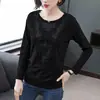 Camiseta Informal de Moda Nueva Primavera/Otoño 2025 para Mujer de Mediana Edad y Mayores, Holgada, Cuello Redondo, Parche de Encaje, Manga Larga