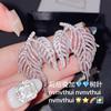 Aretes de Hoja de Gema Brillante, Chapados en Oro Blanco de 18K, Tachonados con Diamantes y Zirconias, Aretes de Tuerca con Aguja de Plata que Brillan