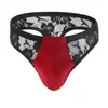 Lingerie de Natal para Homens, Fio Dental Sexy, Roupa Íntima de Renda com Patchwork de Cintura Baixa, Tanga com Recortes Tentação, Performance de Natal