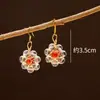 Pendientes de Cristal Natural Blanco Ágata Roja Redondos Transfronterizos Pendientes de Cristal de Lujo Nicho Pendientes de Perlas Redondas de Cristal Venta al por Mayor
