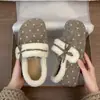 Zapatos de Algodón Estilo Coreano con Lazo y Lunares para Mujer 2026 Invierno, Aumentan la Altura, Forro de Terciopelo, Suela Suave, Tacón Cubierto, Slip-on, Zapatos de Algodón Postparto