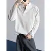 Camiseta Henley de manga longa texturizada estilo americano para rua masculina, nova coleção de outono, top estiloso e casual