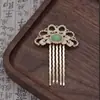 Pente de Cabelo de Liga de Metal Estilo Antigo, Acessório de Cabelo Hanfu, Pente de Cabelo de Nove Dentes Esculpido com Pérolas, Acessório Qipao Estilo Chinês Novo
