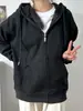 Moletom feminino de outono estilo americano 2026 novo modelo, cinza de caimento solto, petite, cardigã estilo coreano, jaqueta casual de corte justo