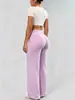 Nuevos pantalones de yoga de estilo europeo y americano con sensación de segunda piel, doblemente pulidos, para mujer, pantalones largos casuales holgados de pierna ancha, de cintura alta, levanta glúteos con forma de melocotón, largos para fitness de otoño