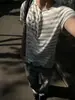 Moletom com Capuz Y2K Estilo Asiático Listrado Tencel Unissex Verão Com Capuz Ombro Normal Manga Curta Camiseta Slim Fit Top Vintage