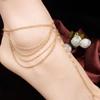Joyería de moda transfronteriza europea y americana para mujer, decoración de pie de playa, cadena de borla multicapa, tobillera de dedo con cuentas de cristal