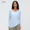Dq26100 Blusa Deportiva Larga Floral con Descuento para Mujer, Cuello en V, Ceñida a la Cintura, Adelgazante, Ropa de Yoga, Camiseta de Fitness