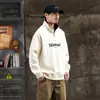 Ropa de Otoño e Invierno Bloques de Color de Gama Alta Estilo Retro Americano Cuello Solapa Media Cremallera Falso Dos Piezas Camisa Polo Superior Sudadera Chaqueta para Hombre Hombre