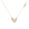 Collar de Plata de Lujo Sencillo Doble Corazón Plata de Ley S925 Corazón Completo de Diamante Cadena para Clavícula Cita Día de San Valentín Atmósfera Adorno Delicado para el Cuello