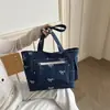 Bolso de Mano de Mezclilla con Lazo para Mujer, Gran Capacidad, Estilo Japonés, Versátil, para Estudiante, Escuela, Bolso de Hombro Único, Bolso de Mano para Viaje