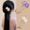 Nuevo Estilo Chino Flor de Rosa Tres Dientes Pasador Estilo Antiguo Flor Nuevo Estilo 2025 Pasador Pasador Adorno para el Cabello para Mujeres en la Parte Posterior de la Cabeza