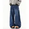 Jeans de design de moda americano transfronteiriço com bolsos grandes e bainha curva para homens e mulheres, calça de perna larga estilo vintage moderno de caimento solto e comprimento até o chão
