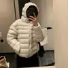 2026 Nova Jaqueta de Algodão com Penas Costurada Super Bonita Leve com Capuz Feminina Curta Quente Casaco Casco de Tartaruga Feminino