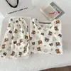 Venda Direta de Fábrica - Pijama de Verão Feminino, Estilo Coreano, Estampa de Desenho Doce e Fofa, Gola Redonda, Algodão Nuvem, Tendência Estilo Ins Item Quente