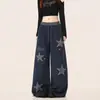 Pantalones deportivos de chándal retro americano con estampado de leopardo y bordado de estrella para hombre y mujer, pantalones largos casuales rectos holgados de pierna ancha para primavera y otoño
