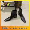Botines Cortos de Tacón Grueso con Punta Aguda Estilo Francés para Mujer, Nuevo Modelo Otoño e Invierno 2026, Sencillos y Versátiles, con Cremallera Trasera, Diseño Único, Botas Ajustadas