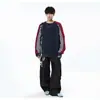 Sudadera unisex elegante de bloques de color a rayas con cuello redondo y corte extragrande, camiseta de manga larga para primavera y otoño, top holgado y casual para adolescentes