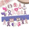Accesorios para Joyería de Aleación con Goteo de Aceite DIY Pulsera con Colgante de Mariposa Rosa Corazón Cinta Llavero Encanto Concienciación sobre el Cáncer de Mama