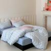 Juego de Cuatro Piezas de Algodón Lavado Seersucker Rayado Teñido en Hilo Estilo Coreano Sábana Bajera de Algodón Puro Funda Nórdica Transpirable para Dormir Desnudo Ropa de Cama para Todas las Estaciones