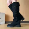 Botas retrô de corte justo na cor cáqui, botas de montaria empilhadas para mulheres, novas botas longas de salto grosso afuniladas para outono e inverno 2025