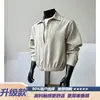 Chamarra tipo camisa de marca casual y moderna, estilo "old money" de otoño, imitación de dos piezas, camisa con cuello tipo polo, capa interior de lino de manga larga holgada para hombre
