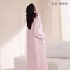 Cardigan Feminino Outono e Inverno em Fleece Coral com Golas, Simples de Caimento Solto Cor Sólida Roupa de Casa, Robe de Banho Longo Quente, Espessado