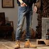 Jeans Masculino Azul Cinza Estilo Americano Retrô Tendência Marca Verão Solto Reto Slim Fit Bonito Calça Masculina