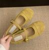 Zapatos Planos Rojo Claro para Mujer Primavera y Otoño Nuevo Estilo Retro Francés Hada Suave Zapatos Mary Jane de Gamuza Zapatos Planos con Suela Plana