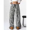 2025 Transfronteiriço Tk Amazon Temu Aliexpress Europeu e Americano Novos Calças Casuais Calças Estampadas de Leopardo Calças de Perna Larga
