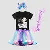 Nueva Falda Tutú Arcoíris de Dibujos Animados Europeos y Americanos Nuevo Traje de Falda para Niños Camiseta de Algodón Más Accesorios de Malla