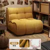 Sofá perezoso moderno de color crema, silla de ocio individual de tela, adecuada para salas de estar, dormitorios y balcones, con un diseño minimalista tatami