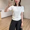 ¡Camiseta de Punto Pony con Línea Dividida! Top Delgado, Estructurado, de Punto Fino, Manga Corta, para Primavera y Verano H042419