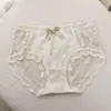 Calcinha Fio Dental Feminina Sexy Cor Sólida Renda na Borda Ajustada ao Corpo Amiga da Pele Cintura Média Laço Gancho Estendido Respirável Confortável