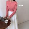 Camiseta de gola redonda para outono e inverno Anting Lu, suéter simples feminino de manga longa para usar por baixo, top casual estilo executivo
