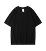 Camiseta T-shirt casual de algodão fio duplo 320G, gola redonda, ombro, manga curta, com gravação em lã, roupas lisas para atacado