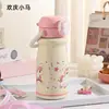 Nova Caneca Térmica de Dupla Utilização com Alto Acabamento, Garrafa Térmica Infantil Portátil de Desenho Animado, Copo com Canudo de Aço Inoxidável, Exquisite Copo para Estudante