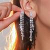 DINGKA Elegantes Pendientes Largos con Borlas Super Brillantes de Moda para Mujer Pendientes de Cruz de Lujo Ligero Accesorios para Orejas