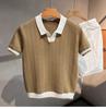 Polo Colorblock Design 2025 Manga Curta Masculina Verão Business Casual Tricotada Camiseta Curta Moderna Coreana