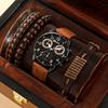 Set de Reloj Popular para Hombre de Temu, Set de 4 Piezas de Reloj de Negocios para Hombre de Alta Gama con Correa + Pulsera Tejida