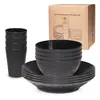 Amazon Patrón de Piedra Plástico PP Hogar Tazones para Comer Platos Vasos para 4 Personas Platos de Exterior Tazones de Sopa Vajilla Set Transfronterizo