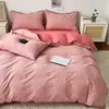 Jie Liya Algodón Puro Hilo 40S Teñido en Hilo Algodón Lavado Rayas Borde de Concha Estilo Japonés Juego de Cama de Cuatro Piezas Funda de Edredón Individual Disponible para Mayorista