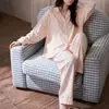 Conjunto de pijama para mujer de manga larga y pantalón largo, de algodón suave tipo anti-bolitas, se puede usar afuera como ropa casual para estar en casa. (Oro
