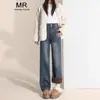 Jeans Azules Retro Gruesos Forrados de Polar de Cintura Alta para Mujer 2024 Otoño e Invierno Nuevos Pantalones Sueltos Adelgazantes de Pierna Ancha