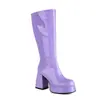 Botas Altas Largas de Charol para Mujer Punta Cuadrada Suela Gruesa Tacón Grueso Tacón Súper Cremallera Lateral Botas Altas Botas de Caballero Botas Altas Martin para Mujer
