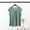 Camiseta de Manga Corta de Modal Nueva de Verano Tallas Grandes para Mujer Holgada de Media Manga Camisa Base Estilo Coreano Fruncido Top Tallas Grandes