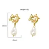 Pendientes Elegantes Retro Franceses Estilo Ins Acero de Titanio Clásico Chapado en Oro de 18K Colgante con Forma de Corazón Similar a la Lava con Perla de Concha Pendientes para Mujer