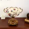 Plato de Fruta Cerámico Retro Estilo Americano para Sala de Estar de Villa, Plato Doméstico Europeo de Pie para Frutos Secos, Plato de Pie Alto Estilo Americano, Moderno de Alta Temperatura