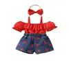 26 Traje de Verano para Niñas Europeas y Americanas de Comercio Exterior Transfronterizo: Conjunto de Top de Tirantes de Manga Corta y Pantalones de Mezclilla Lavados con Estampado de Corazones